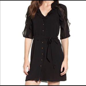 Sezane Ruffled Silk Button Belted Shirt Dress NWT